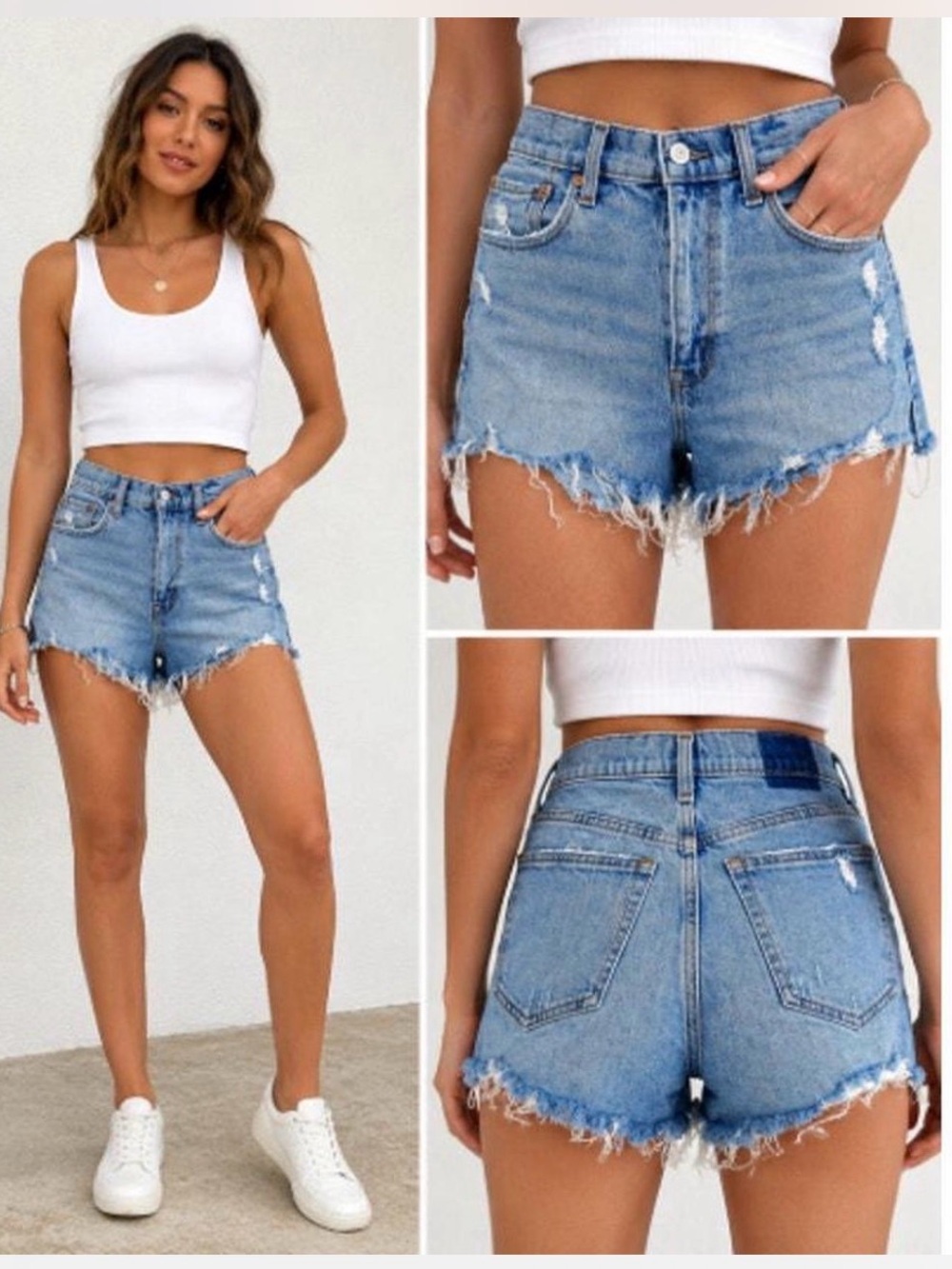 Abercrombie & Fitch High-Rise Light Blue Denim Frayed Hem Shorts